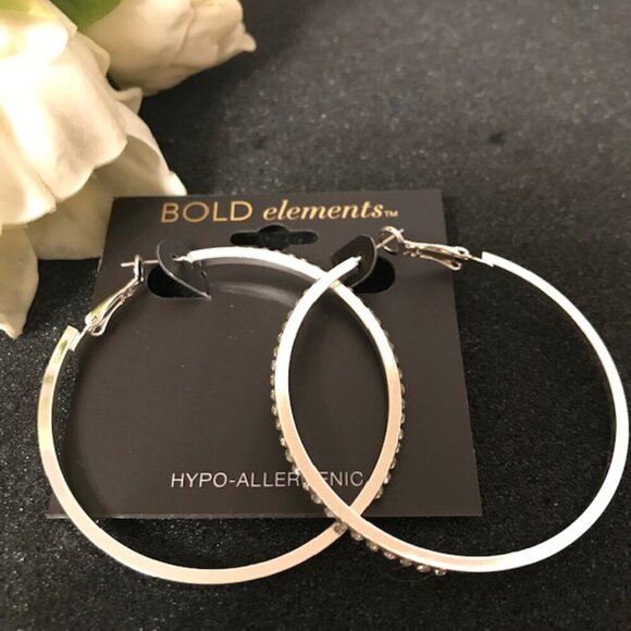 3/$25  Bold Elements Silver Tone Crystal Hoop Earrings - Picture 5 of 10